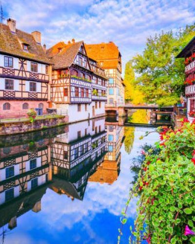 Strasbourg, Alsace, France. Traditional half timbered houses of Petite France.